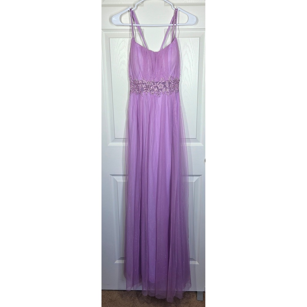 City Triangles Lavender Tulle Formal‎ Dress Floral Lace Waist Maxi Gown 9 Fairy - Picture 1 of 13